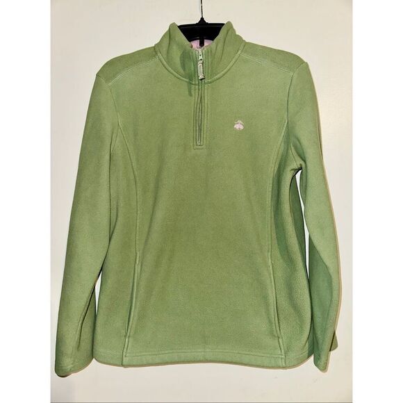 Brooks Brothers Tops - Brooks Brothers 346 1/4 Zip Fleece Long Sleeve Pullover Women L Green Pink Logo